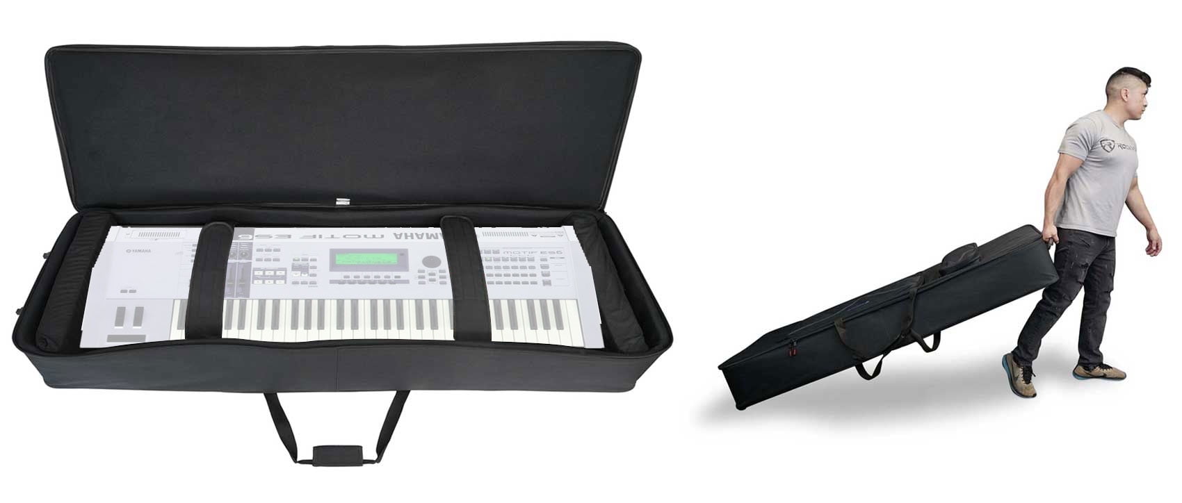 Rockville 61 Key Keyboard Case w/ Wheels+Trolley Handle For Yamaha MOTIF ES6 
