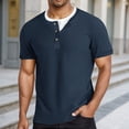 thumbnail image 2 of CHENHANN Men's T Shirts Short Sleeve Waffle Button Down Crewneck Henley Shirt Lightweight Blue Tee Shirts with Button Mens Clothing, 2 of 7