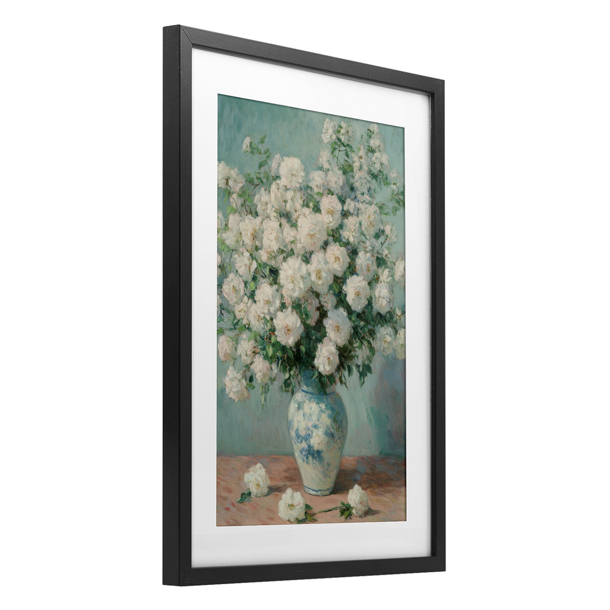 Stupell Industries Lush Bouquet of White Roses Black Framed Print Under Glass, design by Petal Prints Design