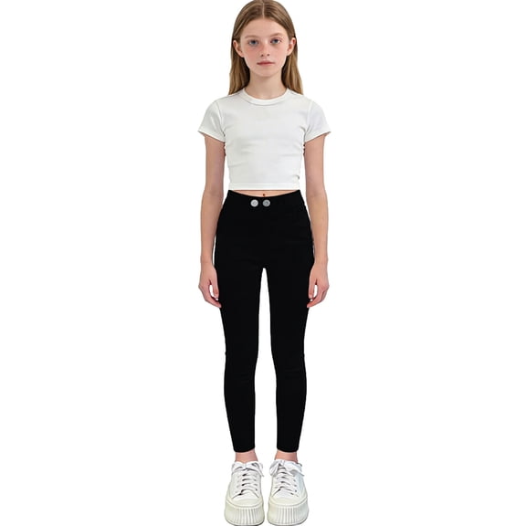 ITSAME Girls Skinny Jeans, Elastic Waist with Pocket Slim Fit Fashion Casual Stretchy Denim Pants Black 14-15T