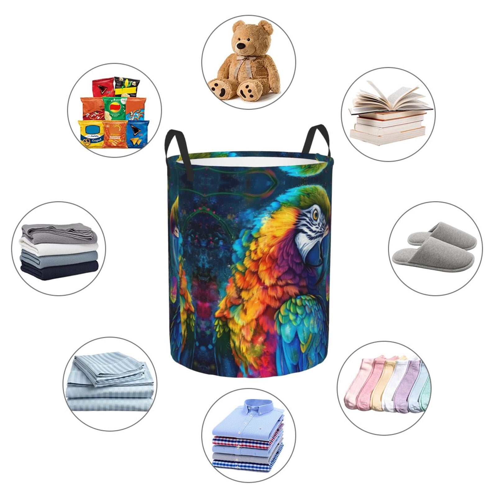 Large Laundry Basket with Handles - Colorful Parrot Jungle Dream Kids Baby Dirty Clothes Laundry Hamper for Bedroom Aesthetic