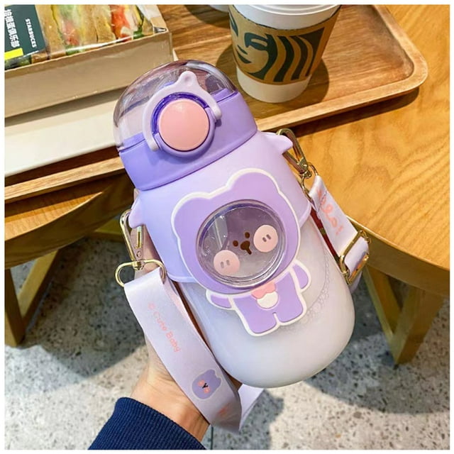 Large Capacity Water Bottle with Straw and Shoulder Strap K