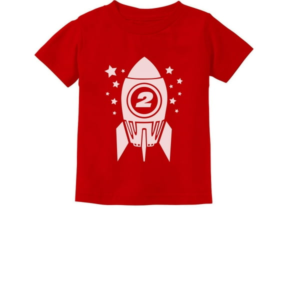Gift for Two Year Old - 2nd Birthday Space Rocket Toddler/Infant Kids T-Shirt 2T Red