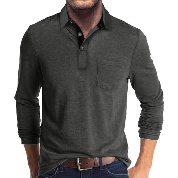 pstuiky manga larga para hombre, Blusa informal de manga larga con cuello vuelto y bloques de color para hombre Tops casuales para hombres m