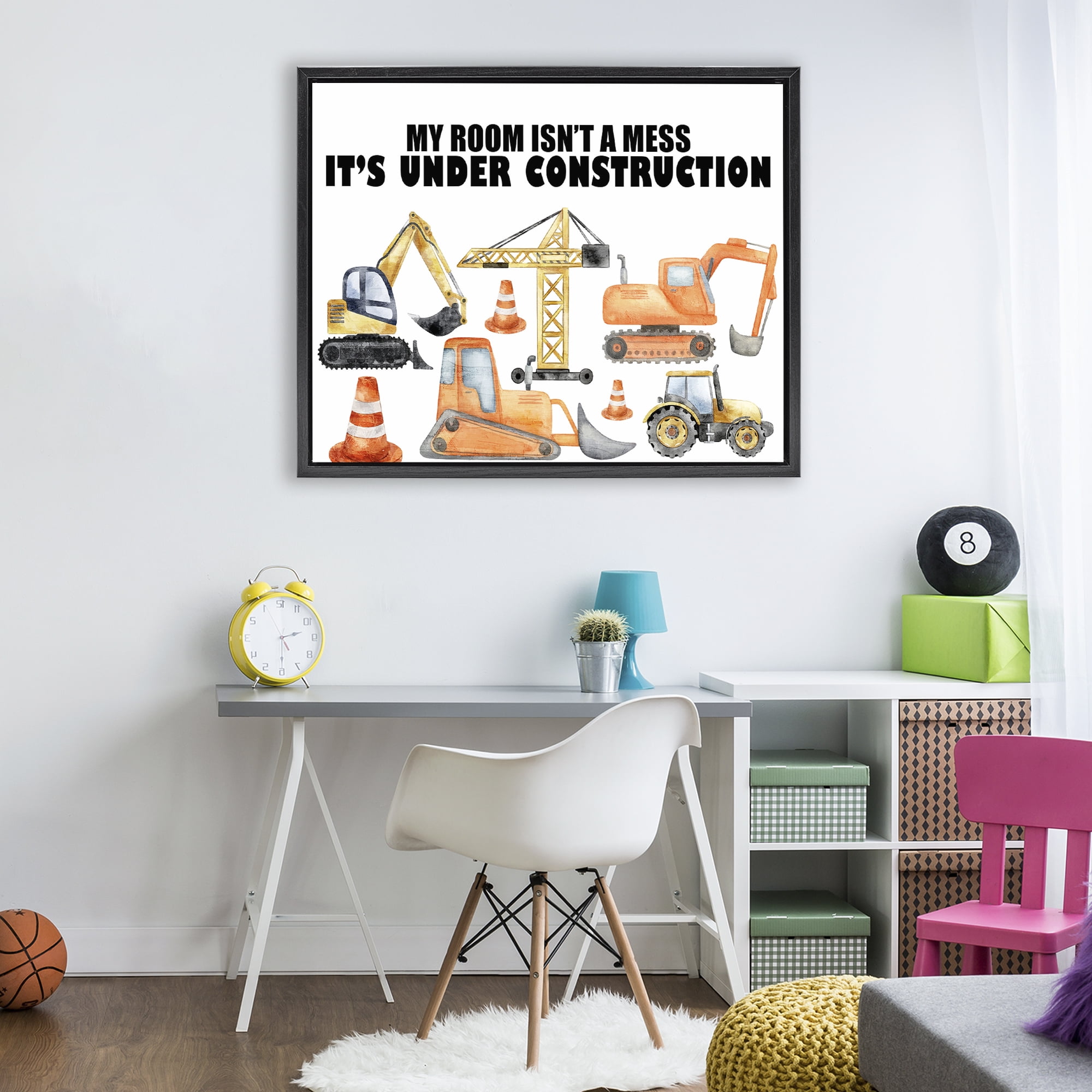 Not A Mess Under Construction Black Framed Floater Canvas Wall Art, design by Kim Allen
