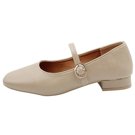 

GNEIKDEING Women Casual Shoes Autumn And Winter Comfortable Simple Solid Color Head Low Heel Shallow Mouth Buckle Belt Gift on Clearance