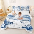thumbnail image 3 of jejeloiu Coastal Sketch Beach Full Size Comforter Sets,Palm Chair Seascape Bedding Comforter Set For Boys,Blue White,Reversible,3 Pieces,1 Comforter and 2 Pillowcases, 3 of 7