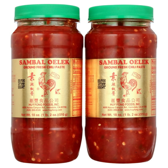 Huy Fong Foods Sambal Oelek Ground Fresh Chili Paste, 18 oz (Pack of 2), with DEGLOBAL 2 oz Natural Bagasse Fiber Cup