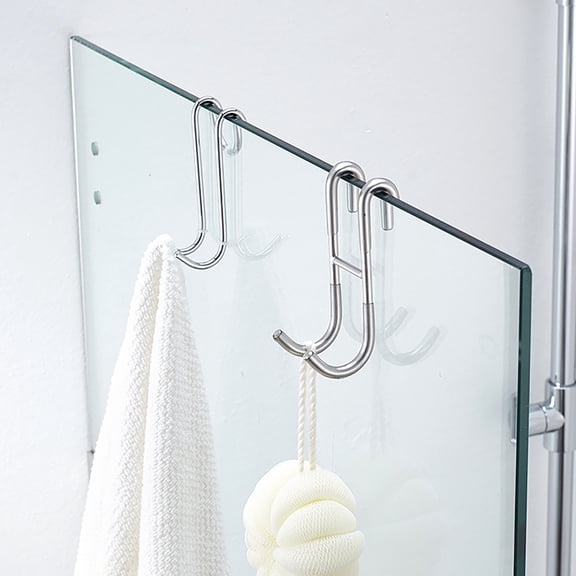 Noothes Shower Door Hooks Extended Double, Stainless Steel Towel Hooks for Glass Shower Door & Bathroom