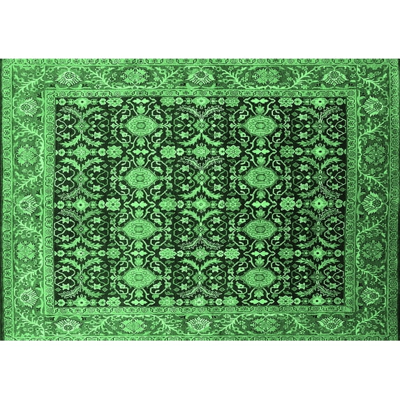Ahgly Company Machine Washable Indoor Rectangle Oriental Emerald Green Traditional Area Rugs, 2' x 4'