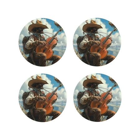 

Drink Coasters Set of 4 Western Guitar Cowboy Leather Coasters for Coffee Table Protector Heat Resistant Cute Coasters for Home Decor Housewarming Gifts Bar Kitchen 4 Inch Round Shape