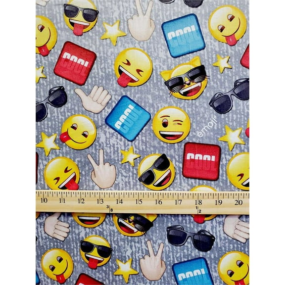 100% Cotton Fabric "ALL Emojis - COOL gray background" Print / 45" Wide / SBY