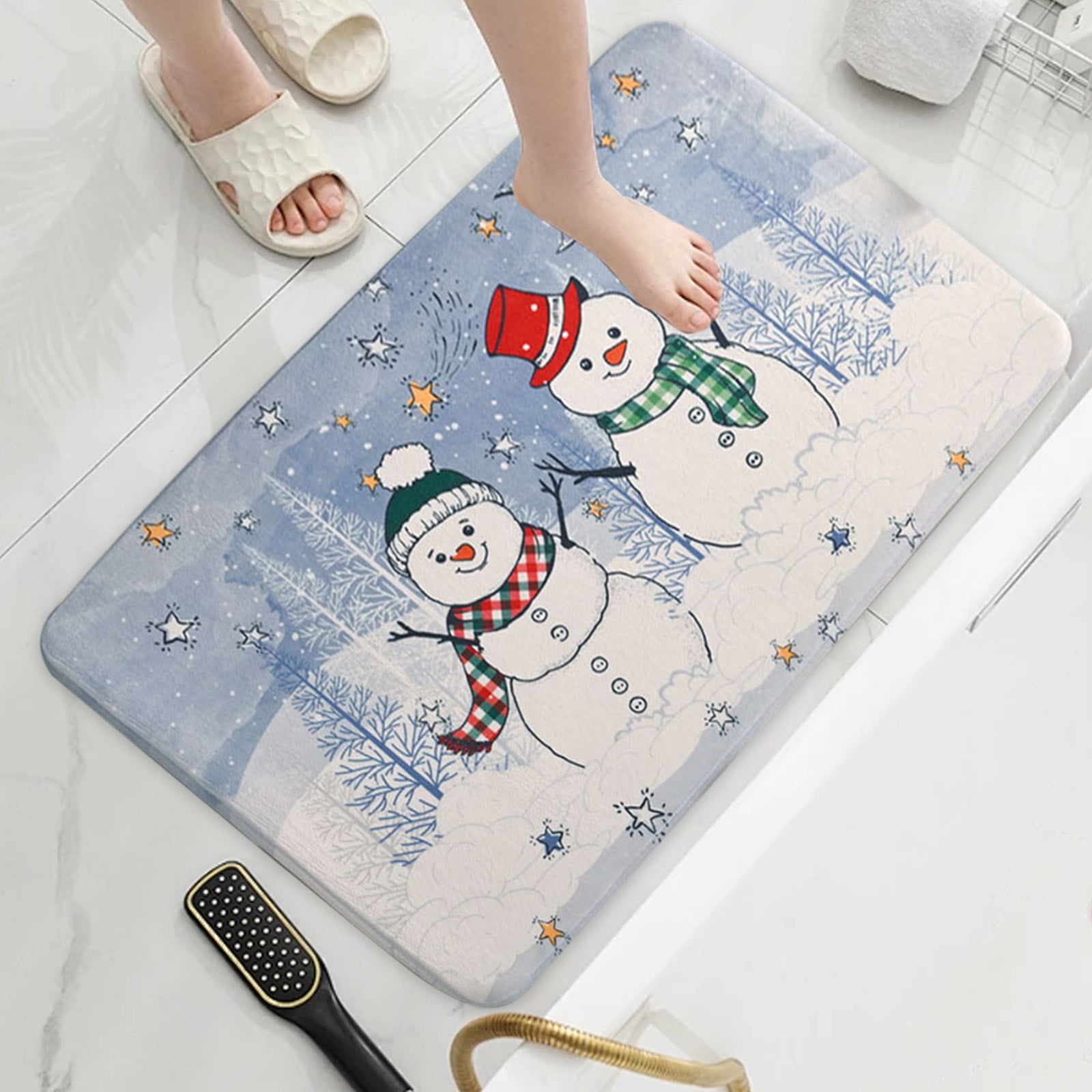HongHeng Bath Mats for Bathroom,Bathroom Mats Rugs, Christmas Snowman Washable Cover Floor Rug Carpets Floor Mat Bathroom Decorations 19x31 Inches for Kitchen Bedroom Indoor