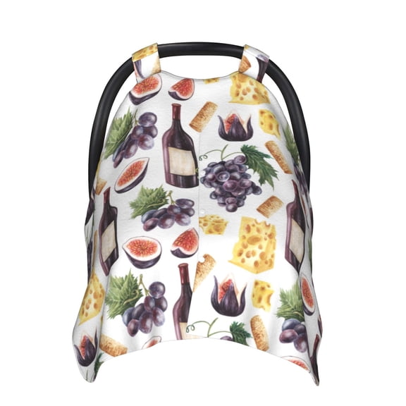 Car Seat Cover Baby - Wine Print No.J943 Breathable Infant Car Seat Cover for Baby Carseat, Lightweight Comfort Baby Essentials Must Haves Newborn Stuff for Girl Boy