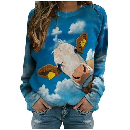 

Women s Round Neck Print Long-sleeved Sweatshirt Casual Blouse Pullover Tops