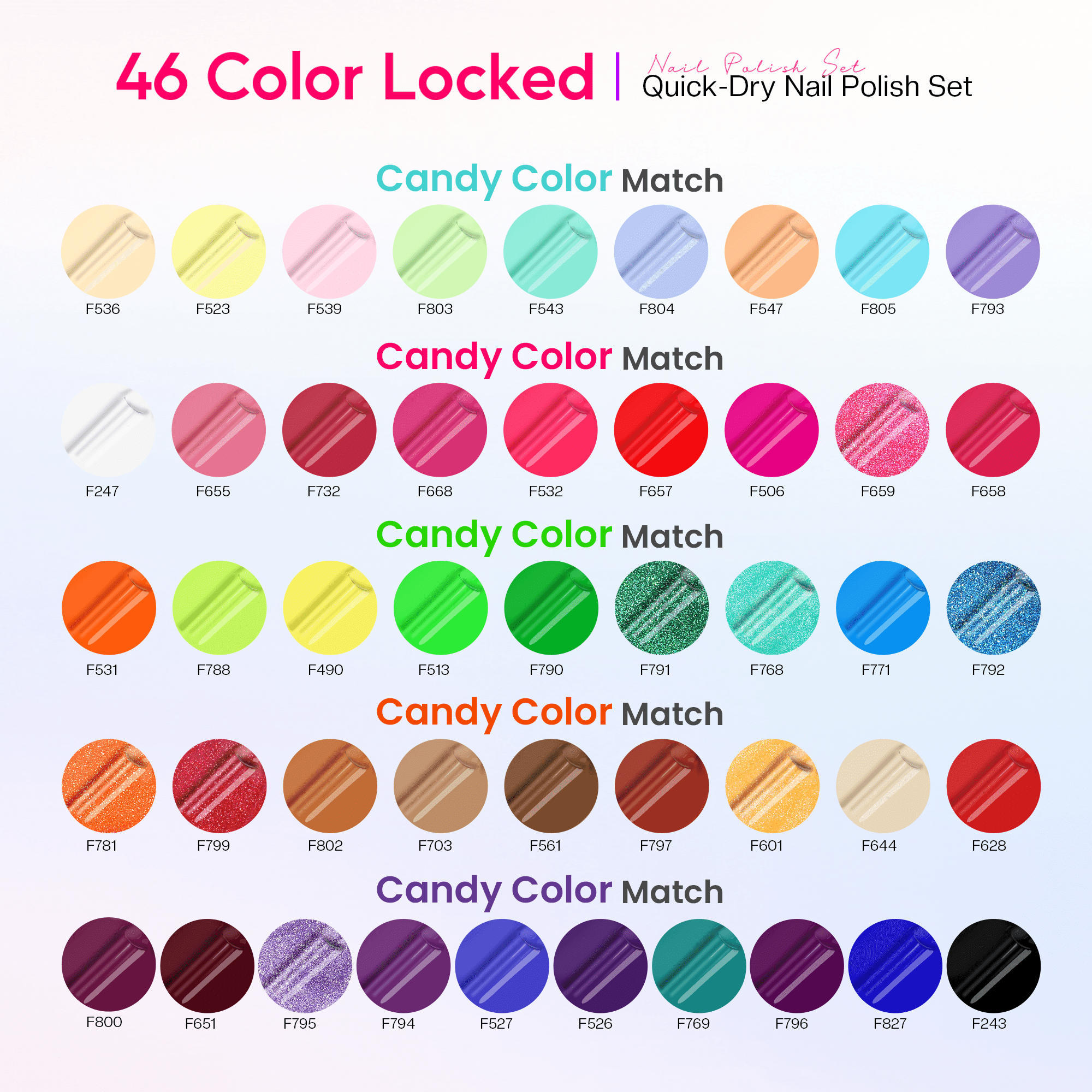 Morovan Nail Polish Set Fingernail: 48PC Air Quick Dry Nail Polish Kit with 2PC Base Top Coat Regular Nail Polish pack