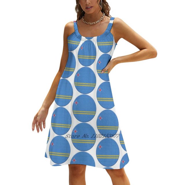 Aruba Drapeau Arrondi - Carrés Pixel Robe Ample avec Poche Imprimée Manches Courtes Robe Col en V 5TG Aruba Drapeau Arrondi Pixel