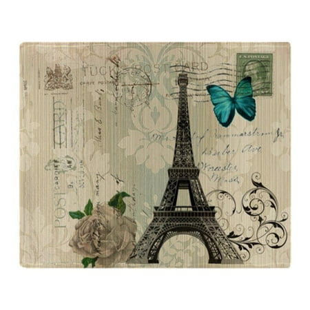 CafePress - Paris Eiffel Tower Butterfly Damask - Soft Fleece Throw Blanket, 50