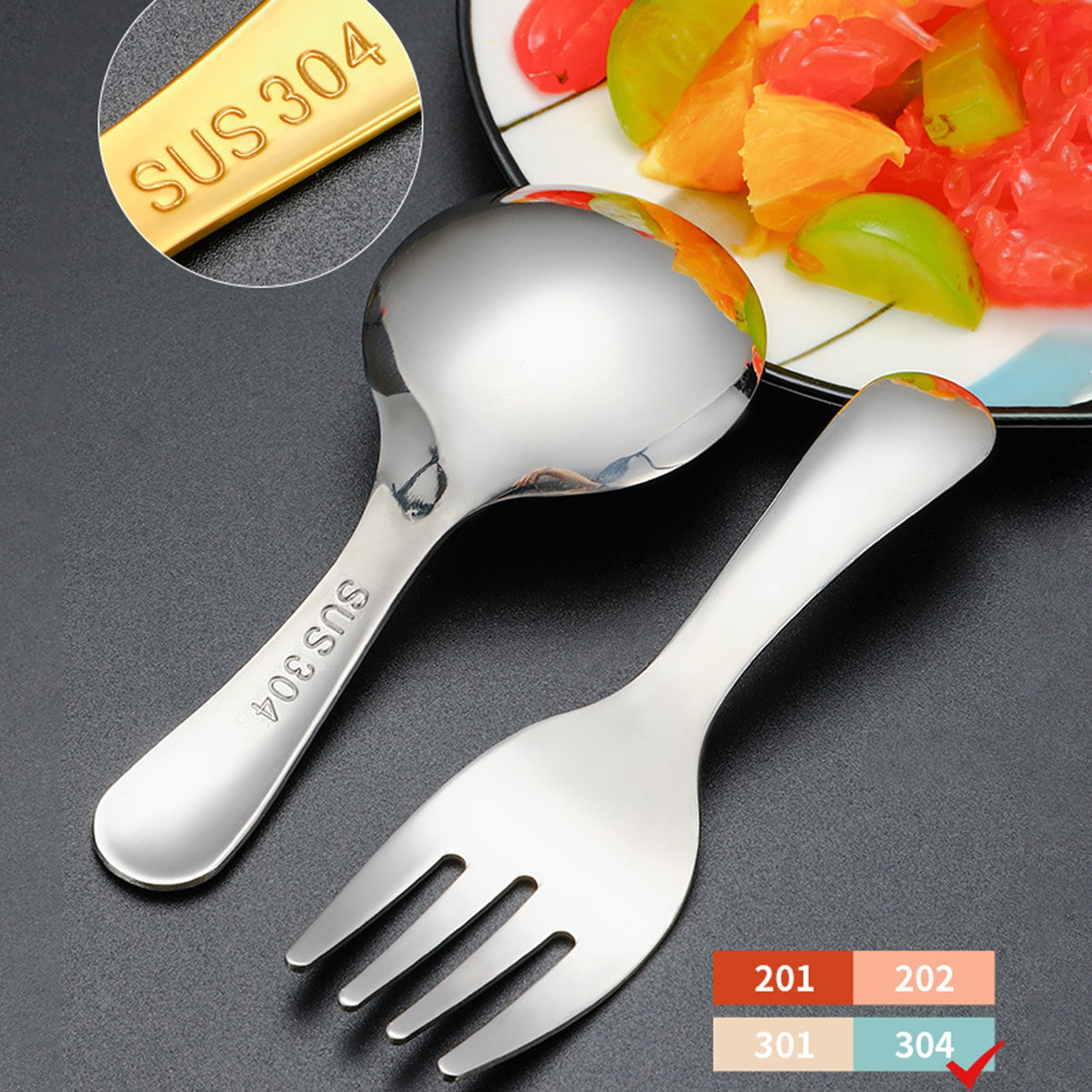 HEVIRGO 7 Sets/14PCS Stainless Steel Baby Spoon Fork Set Short Handle Mirror Polished Mini Ice Cream Dessert Tea Soup Spoon Fork Set Kitchen Cutlery Utensils,Multicolor