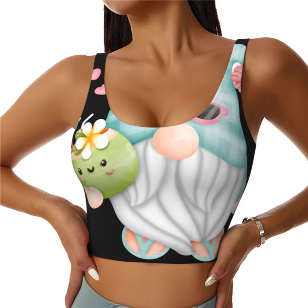 Balery Summer Gnome,Cute Gnome Sujetadores deportivos con espalda cruzada para mujer, acolchados, sin costuras, de alto impacto, ideales para yoga, gimnasio, entrenamiento y fitness.-Small