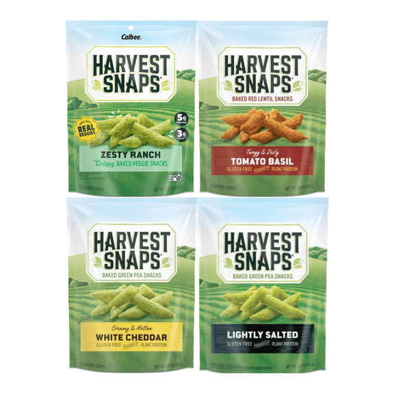 Variety Pack Harvest Snaps Veggie Chips - Lightly Salted, Tomato Basil, White Cheddar, Zesty Ranch - 4 Pack - Healthy Crispy Snack - Low Fat, Non-GMO, Gluten-Free