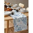 thumbnail image 3 of Coastal Coral Burlap Cotton Table Runner 18x72 Inches Long, Vintage Ocean Blue Starfish Conch Nature Farmhouse Table Runners, Outdoor Dining Tablecloths Decor for Baby Shower/Party/Wedding, 3 of 6
