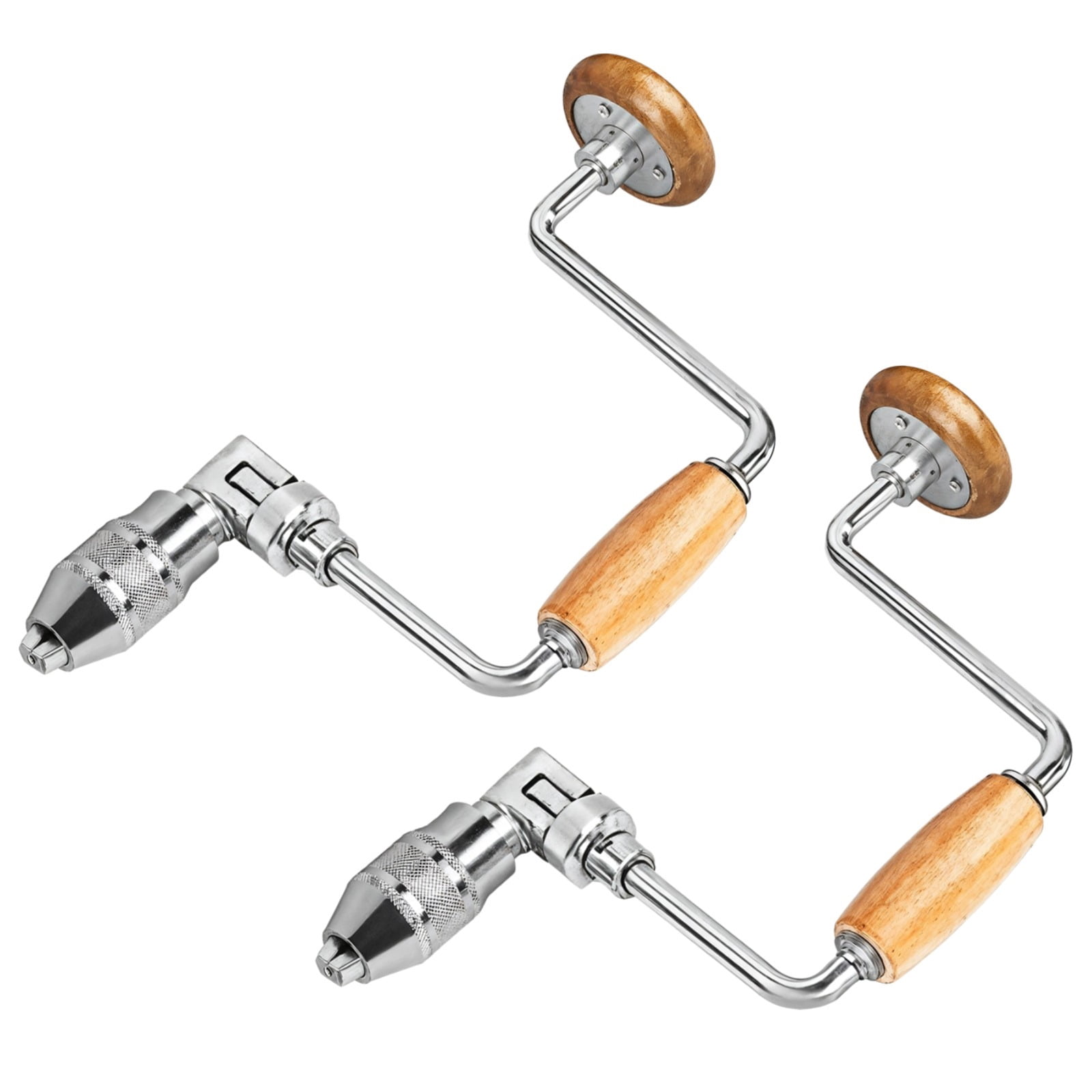 2 Pcs Carpenters Bit Braces, Hand Crank Drills with 4-Jaw Chucks & Handles, Swing Bit Braces, Non-slip Manual Hand Drills for Woodworking