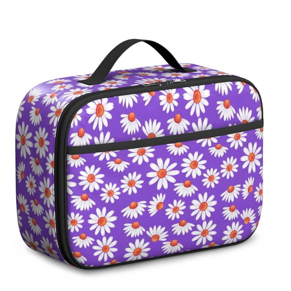 Daisy Pioneer Flower Purple Pattern Insulated Lunch Bag Teens,Bento School Lunch Bag for Teens for Work,Picnic or Travel 10.6x7.7x4.3 Inches,12 Can Capacity