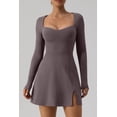 thumbnail image 3 of Women's Sweettheart Neckline Long Sleeve Dress Side Slit Stretch Flare Mini Dress, 3 of 7