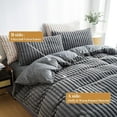thumbnail image 3 of NAYOROOM 3-Piece Dark Gray Fluffy Striped Duvet Cover King Set,Super Soft Faux Rabbit Fur Winter Warm Fuzzy Comforter Cover, 3 of 11