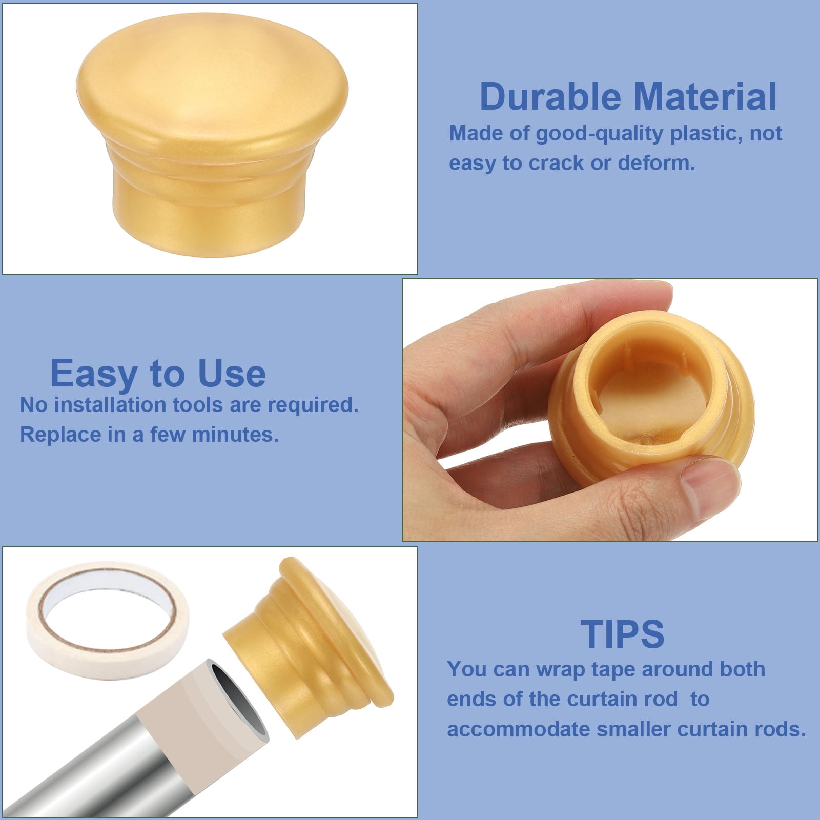Unique Bargains Curtain Rod Ends Plastic Drapery Rail Pole Head Cap Finial Gold