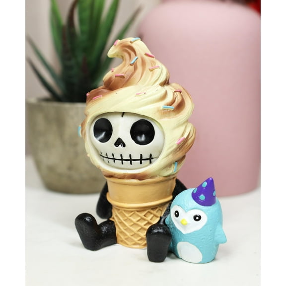 Ebros Furry Bones Sweet Tooth Ice Cream Swirl On Sugar Cone Skeleton Figurine