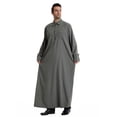 thumbnail image 5 of Kalauyu Men's Kaftan Thobe Long Sleeve Linen Men Thobe Robe Side Split Men Thobe Casual Thobe, 5 of 9