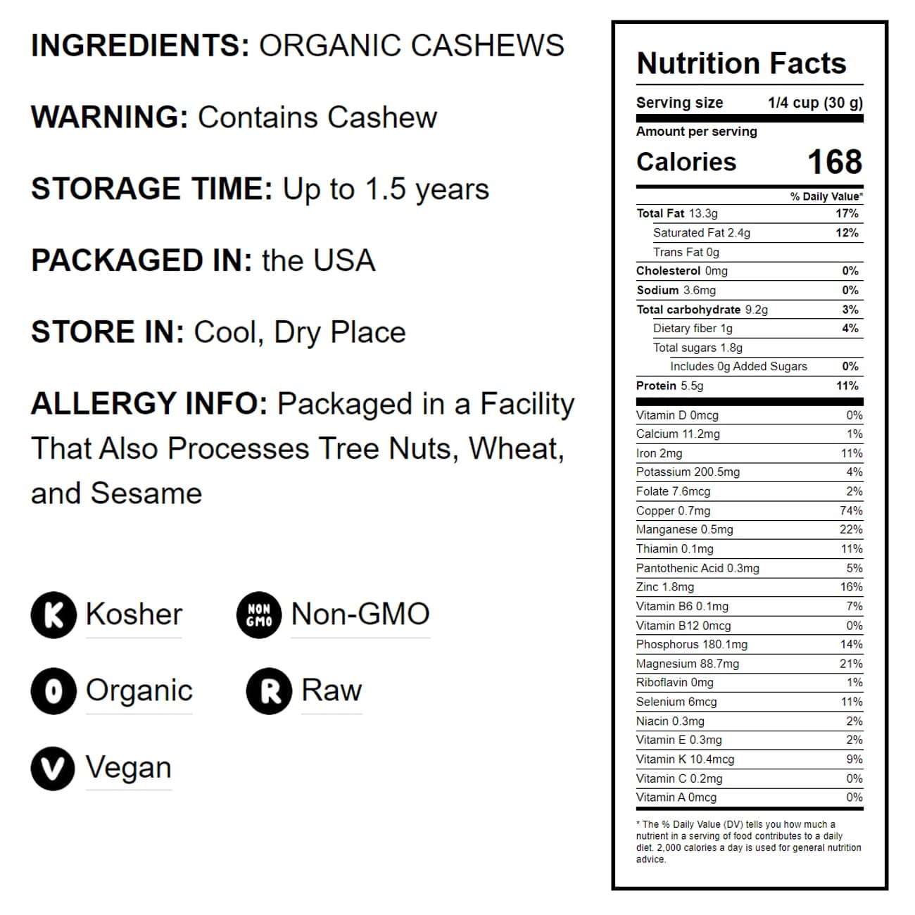 Organic Whole Large Cashews W240, 4 Pounds — Non-GMO, Raw, Kosher, Vegan — by Food to Live