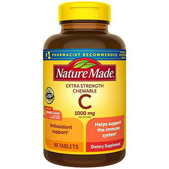 Nature Made Extra Strength Dosage Chewable Vitamin C 1000 mg per serving, Dietary Supplement for Immune Support, 90 Tablets, 45 Day Supply