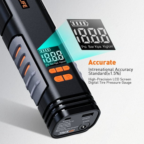 Tacklife X1 Gonfleur de pneu sans fil rechargeable – Compresseur d'air  portable, pompe à air portable avec affichage numérique pour pneus de vélo  de voiture et autres gonflables 12 V 