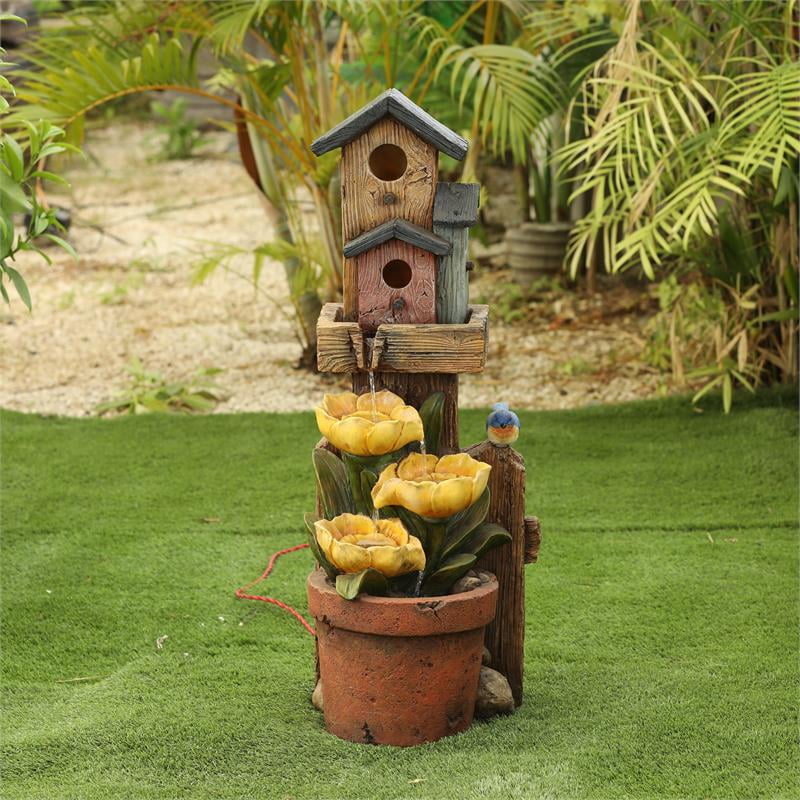 Luxen Home Polyresin Birdhouses and Sunflowers Patio Fountain Walmart