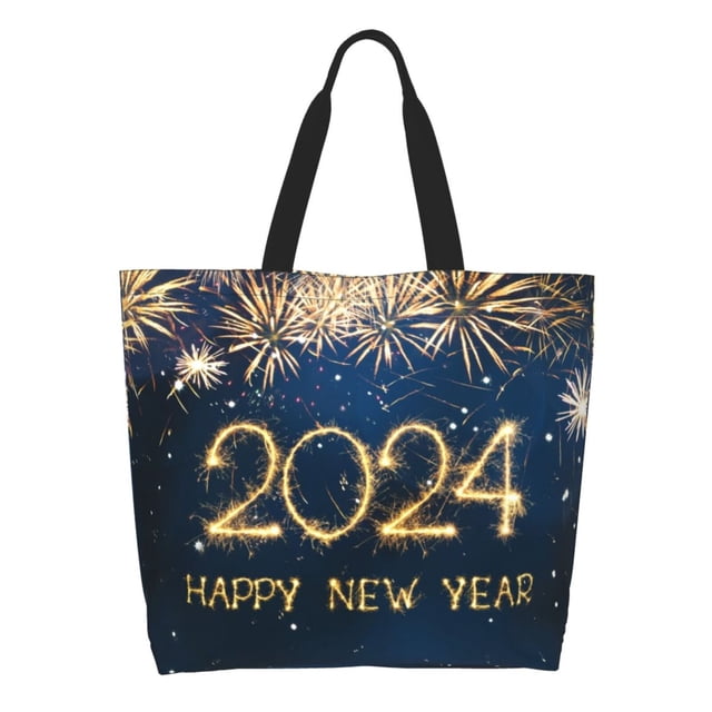Balery Happy New Year 2024 (3) Bolsa Tote Estilo Estético con Cremalleras, Bolsa de Hombro, Bolsa de Compras Grande y Plegable