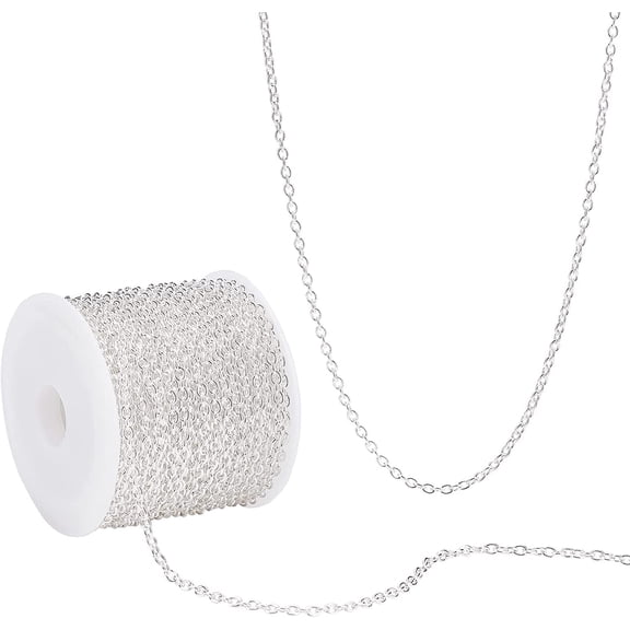 32 ft Necklace Chains Silver Color Iron Cross Chain Link Cable O-Shaped Chain for Necklace Jewelry Accessories DIY Making-3x2x0.5mm DIY