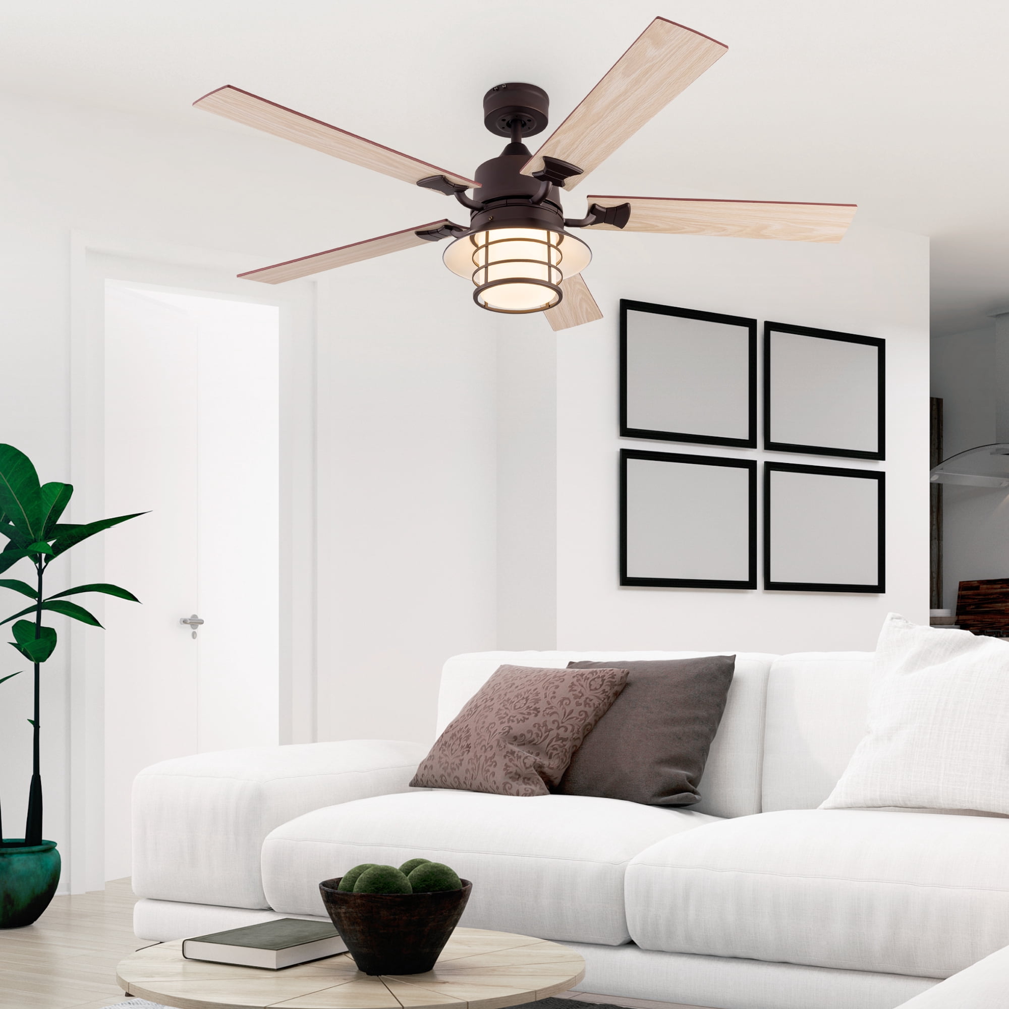Simpol 52in Oli Rubbed Bronze Farmhouse LED Ceiling Fan