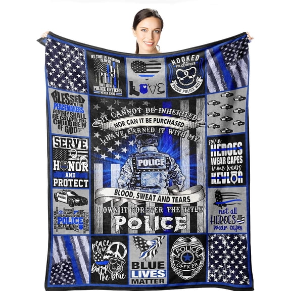 Police Gifts - Blue Lives Matter 60"x50" Blanket - Police Retirement Birthday Gift Ideas for Men- Thin Blue Line Gifts - Police Academy Graduation Gifts - Gifts for Cop - Police Officer Stuff
