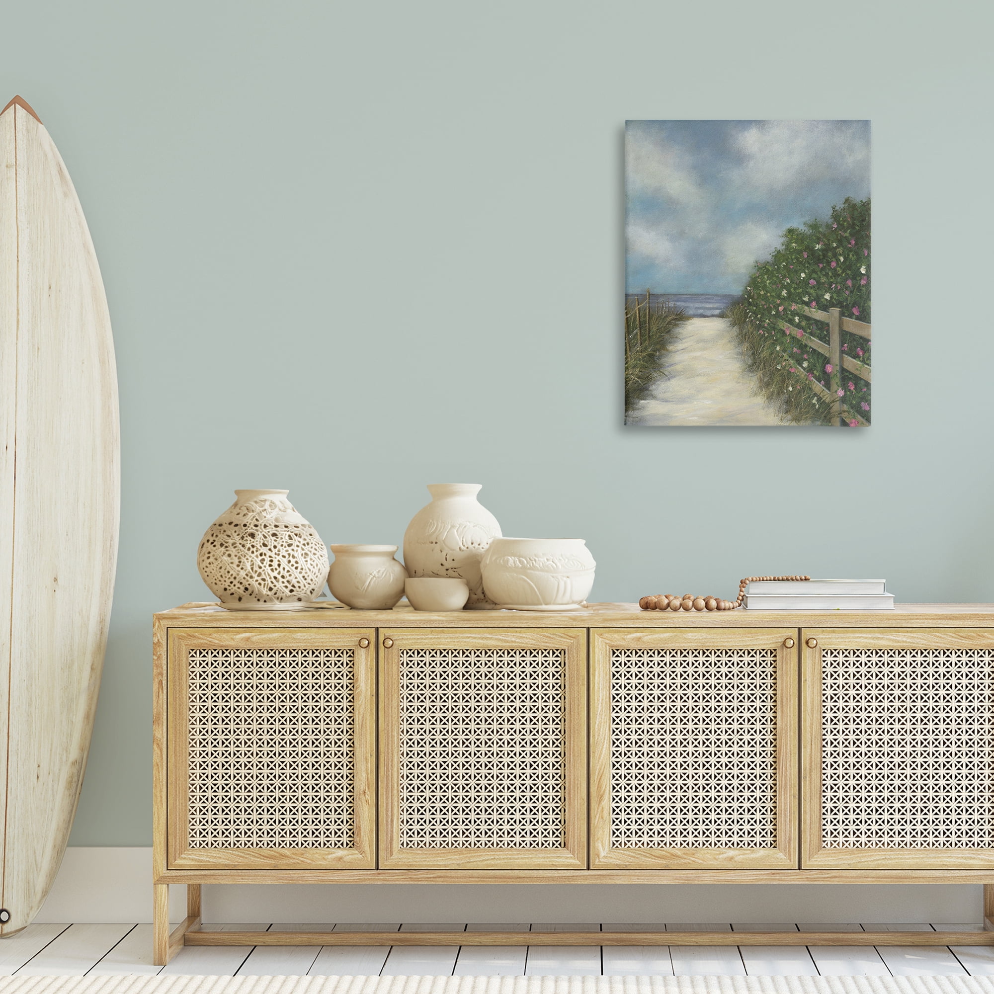 Stupell Industries Floral Lined Beach Path Landscape Painting Gallery Wrapped Canvas Art Print Wall Art, 24 x 30