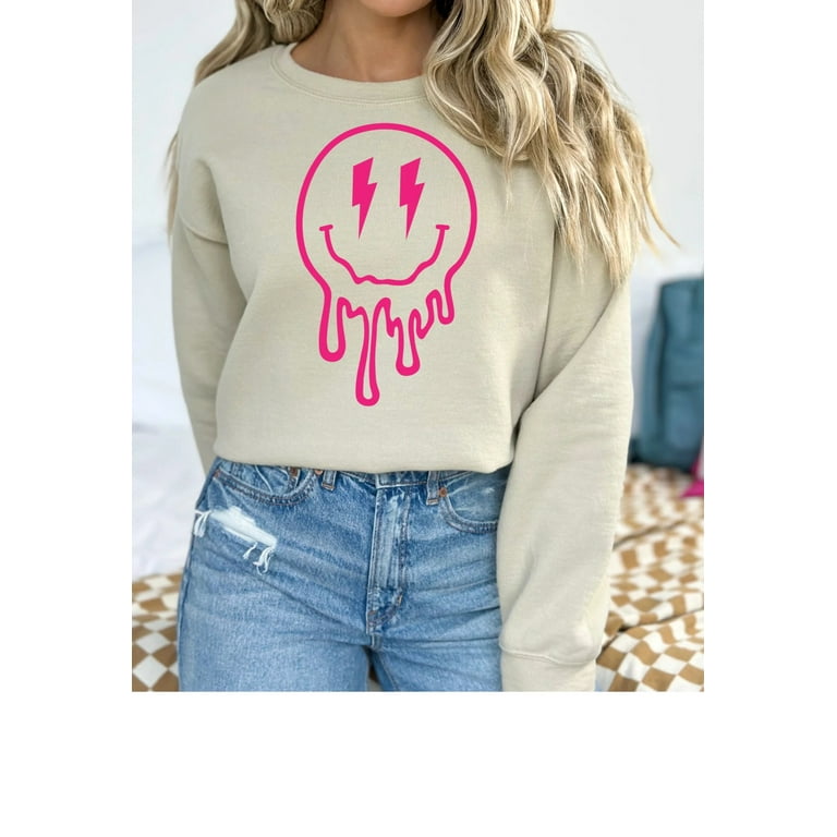 Drippy smiley face sweatshirt clearance