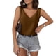thumbnail image 2 of Camiseta sin mangas de seda satinada con cuello en V para mujer - Blusa básica de tirantes de poliéster para verano con estampado floral, 2 of 6