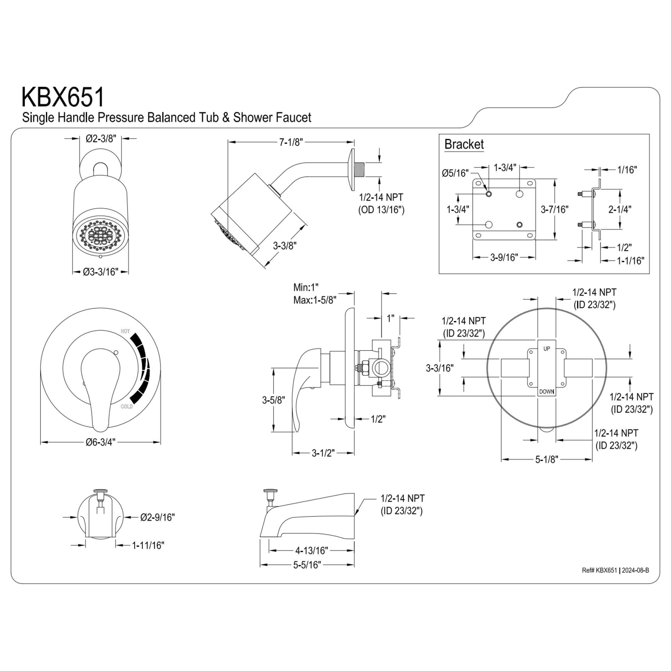 Kingston Brass KBX651 Single-Handle Pressure Balanced Tub and Shower Faucet, Polished Chrome