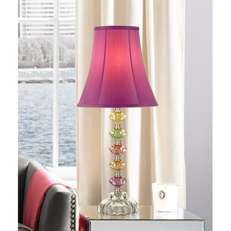 Regency Hill Bohemian Accent Table Lamp Stacked Colored Glass Orchid Bell Shade for Kids Room Bedroom Bedside