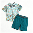 thumbnail image 2 of Baby Boy Girl Summer Outfits Floral Print Peter Pan Collar Girl Dress Kids Short Sleeve Floral Dress Matching Boy Plaid Suspender Outfit Sets, 2 of 8