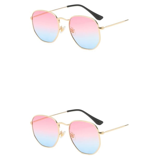 Qarigey Gafas de sol hexagonales para hombre y mujer, lentes polarizadas a la moda, montura ligera, protección para PC, color dorado, rosa, Dorado Rosa Azul C14 2Conjunto