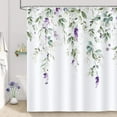 thumbnail image 2 of Green Eucalyptus Floral Shower Curtain Watercolor Leaves Purple Flower Decorative Bath Curtain 72 x 72 Inch Polyester Fabric Waterproof Bathroom Curtain with 12 Hooks, 2 of 6