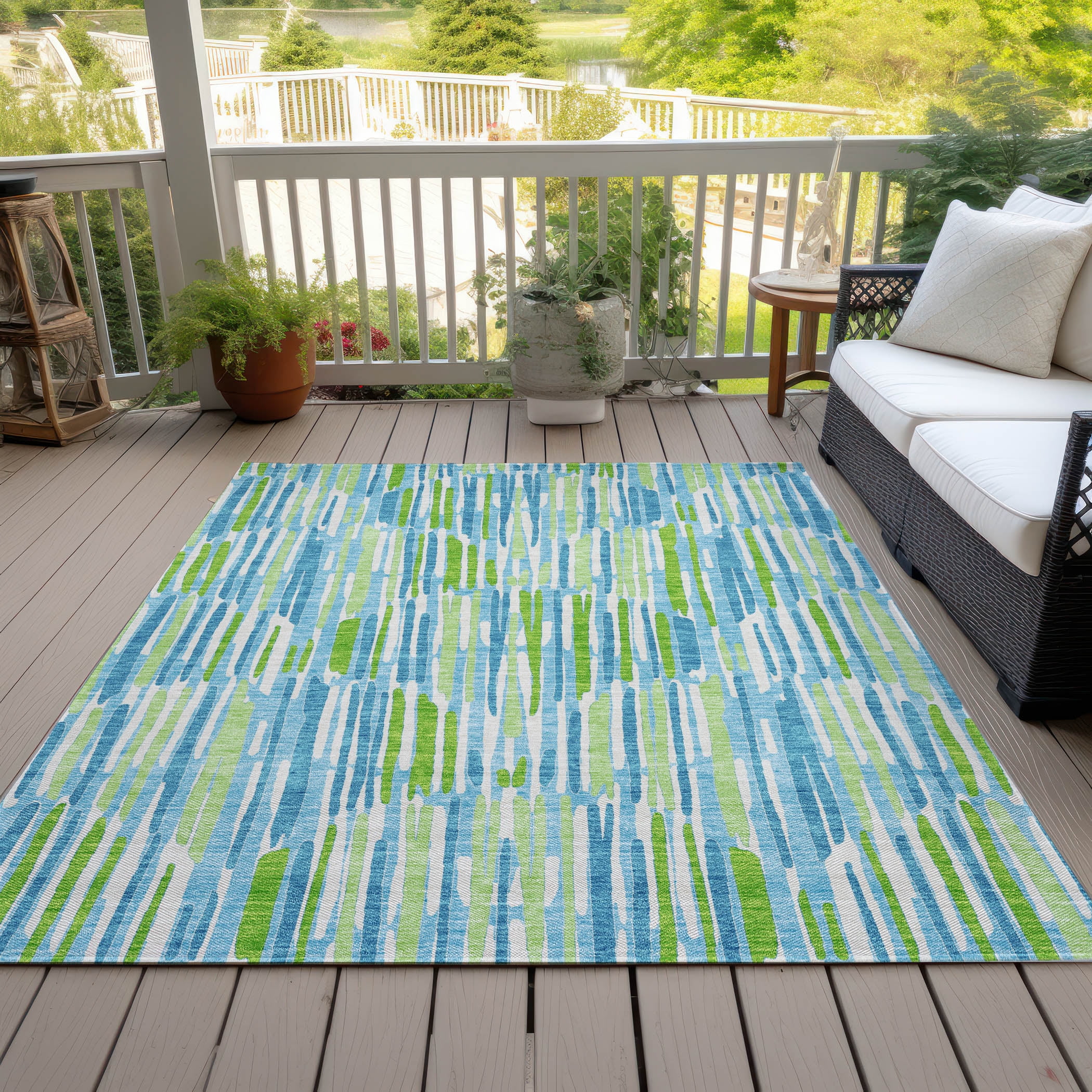 Addison Rugs Chantille Indoor/Outdoor Transitional Lines Aqua Washable Rectangle Rug, 2'6" x 3'10"